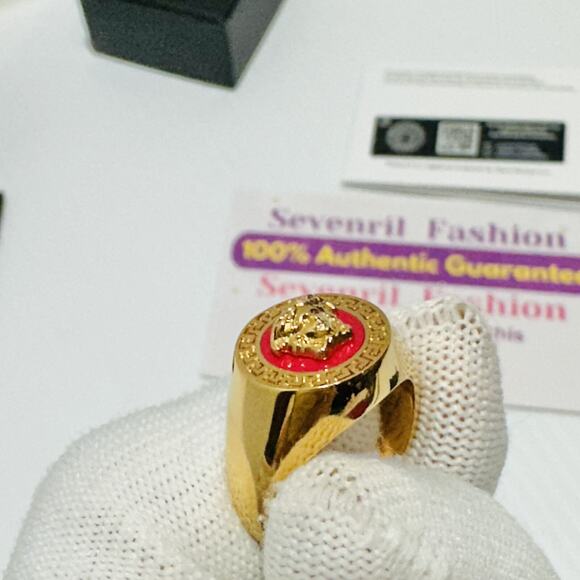 NIB Versace Ring Size IT 15/ US 7 Icon Medusa Head Greca Engraved Gold Tone - Picture 9 of 12